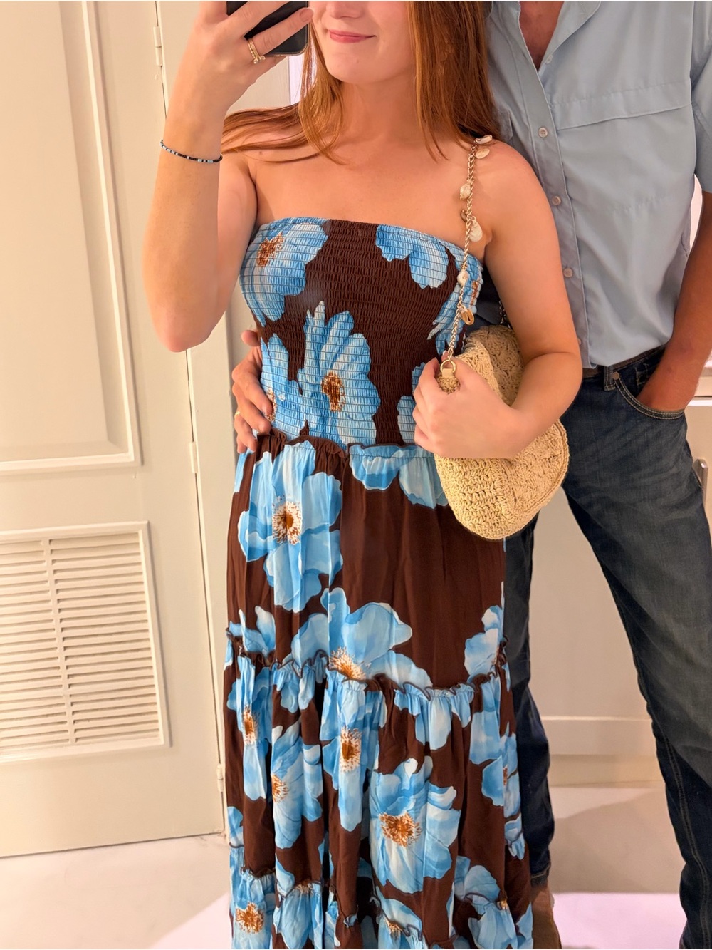 Blue Floral Strapless Maxi Dress - Women